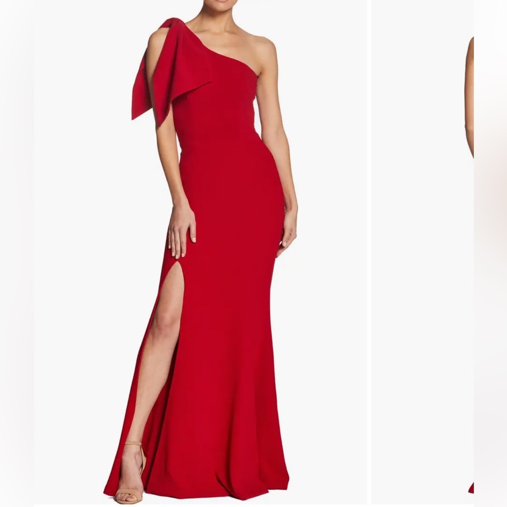 Dress the Population Vibrant Red One-Shoulder Gown